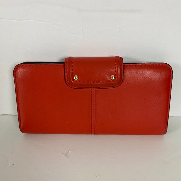 Coach Ashley Leather Wallet Clutch Folding Envelope Flip Pleated Salmon - Picture 3 of 16